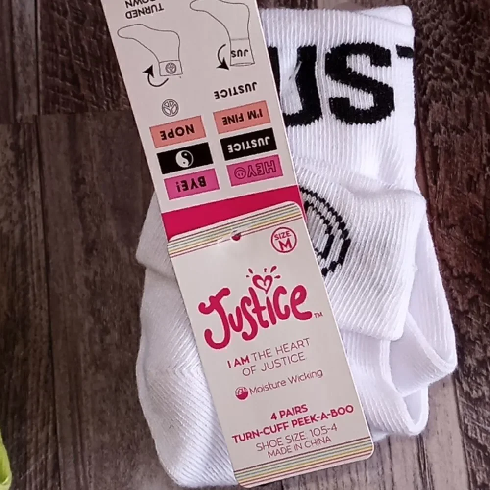 2 Packages of Girls Turn-Cuff Peek-A-Boo & Crew Justice Socks